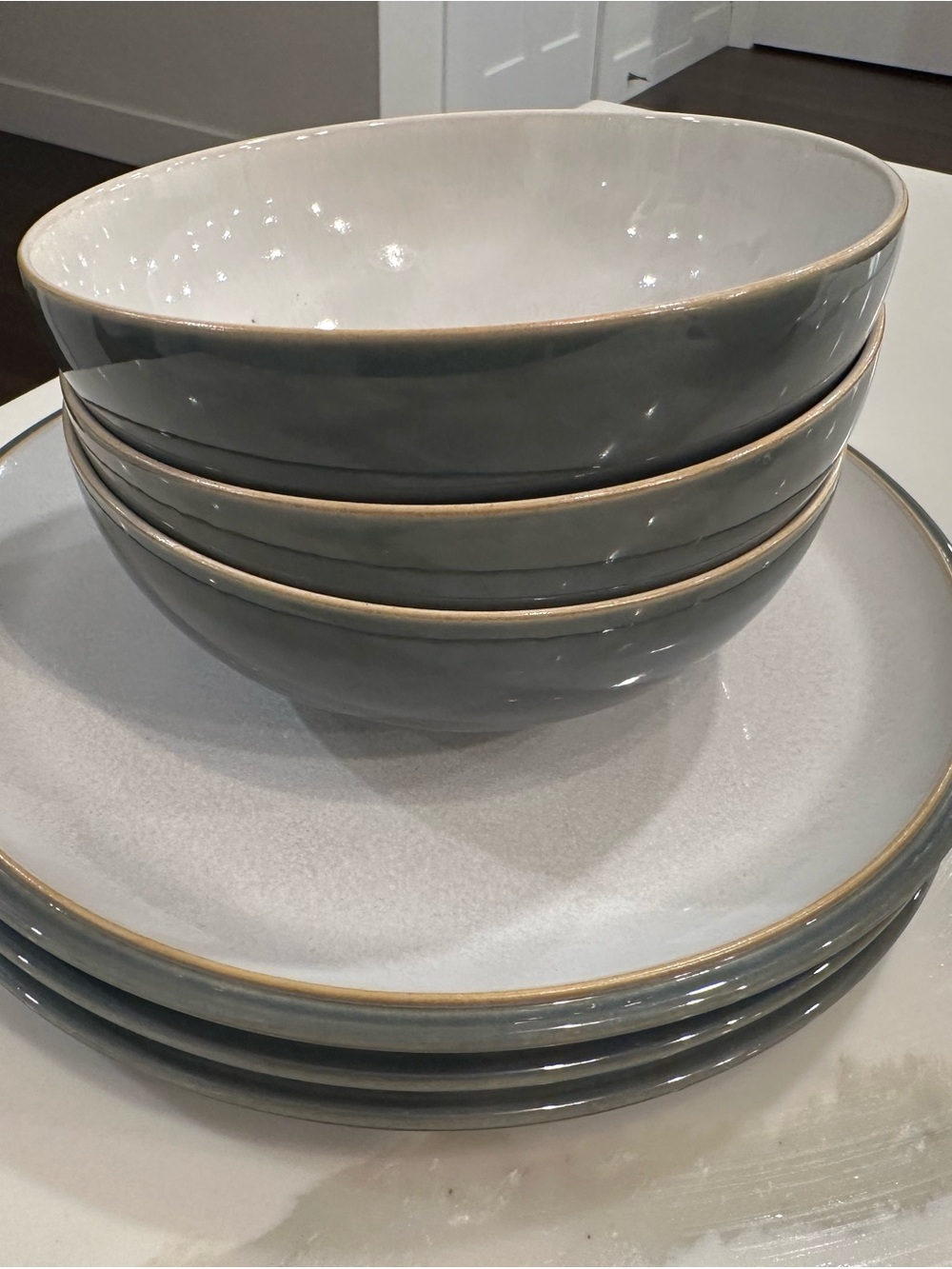 Denby Grey Ceramic Dinnerware Set with Gold Rim - Home Dining